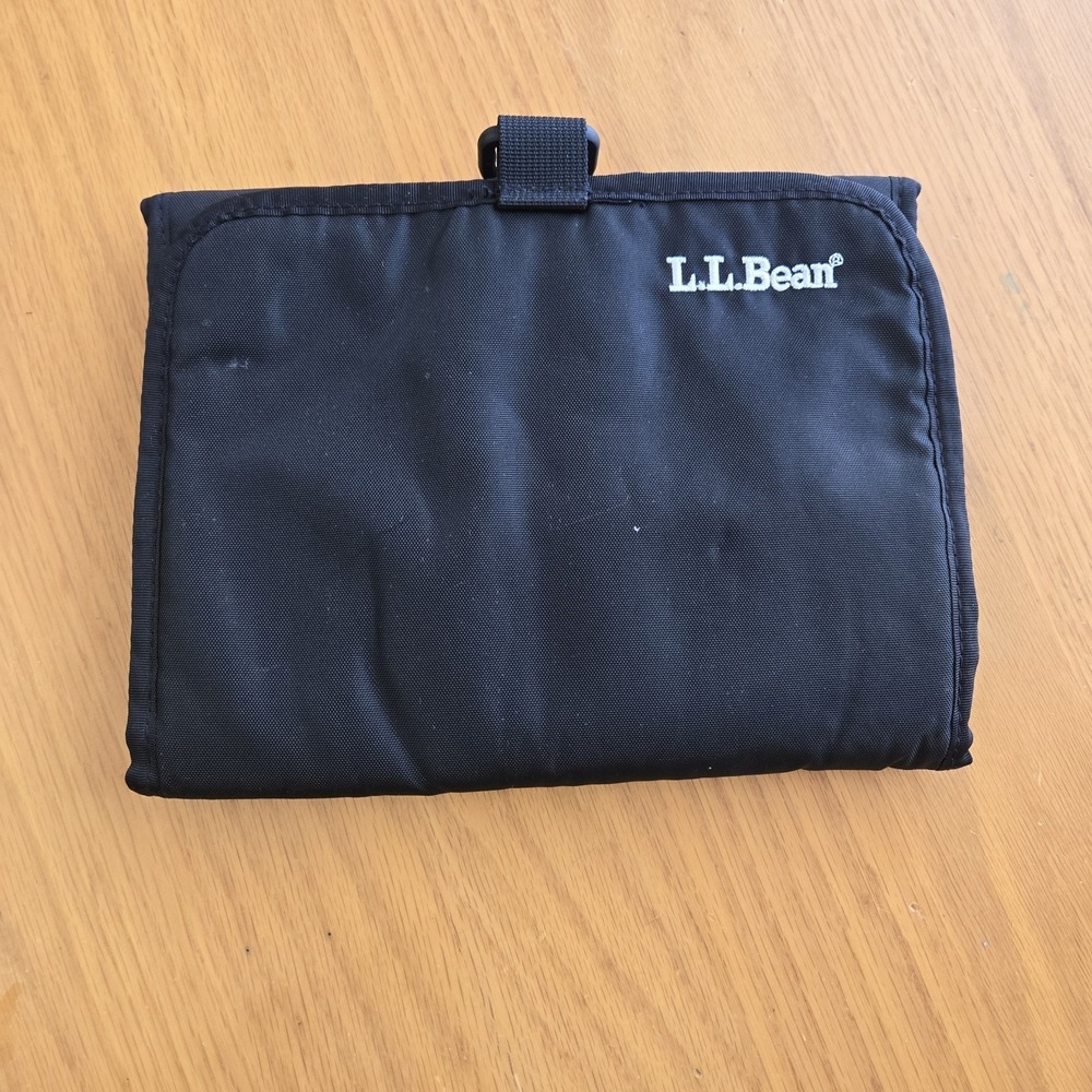 LL Bean Travel Cosmetic Bag Hanger Blue Black Thin EUC